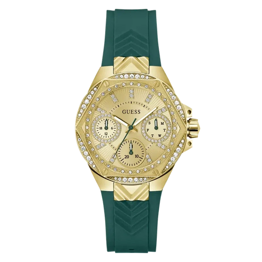 Guess Ladies Green Gold Tone Multi-function Watch