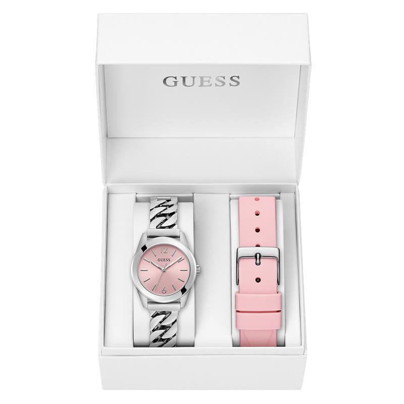 Guess Ladies Silver Tone Analog Gift Set