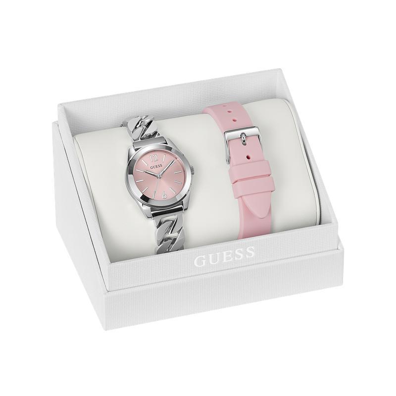 Guess Ladies Silver Tone Analog Gift Set