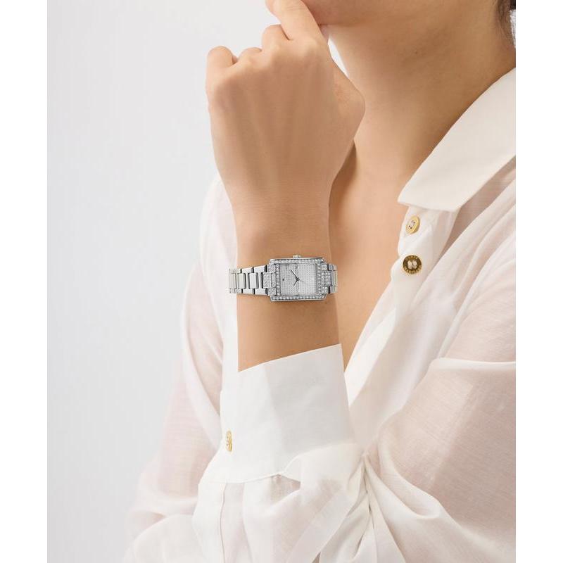 Guess Ladies Silver Tone Analog Watch with Diamond-Accented Bracelet