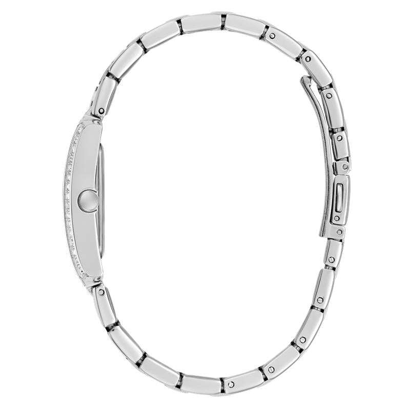 Guess Ladies Silver Tone Analog Watch with Diamond-Accented Bracelet