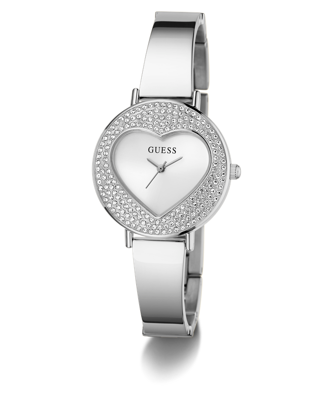 Guess Ladies Silver Tone Analog Watch with Heart-Shaped Dial
