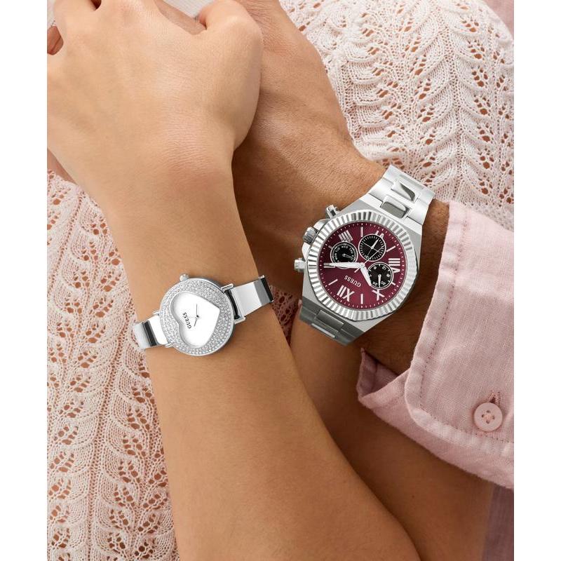 Guess Ladies Silver Tone Analog Watch with Heart-Shaped Dial