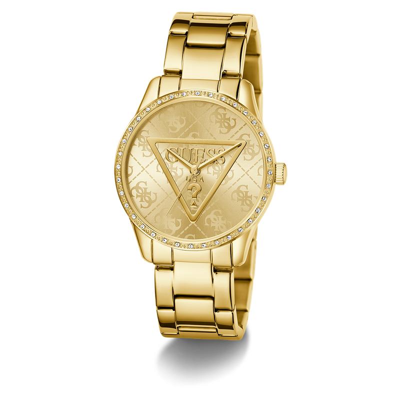 Guess Ladies Tone Analog Quartz Watch with Stoned Bezel
