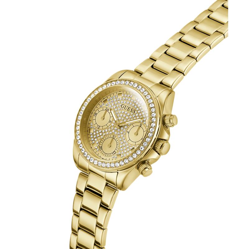 Guess Ladies Victoria Gold Tone Multi-Function Watch with Diamond-Studded Face