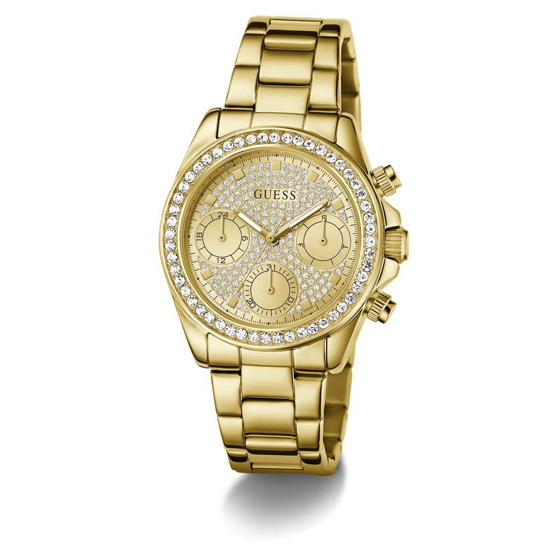 Guess Ladies Victoria Gold Tone Multi-Function Watch with Diamond-Studded Face