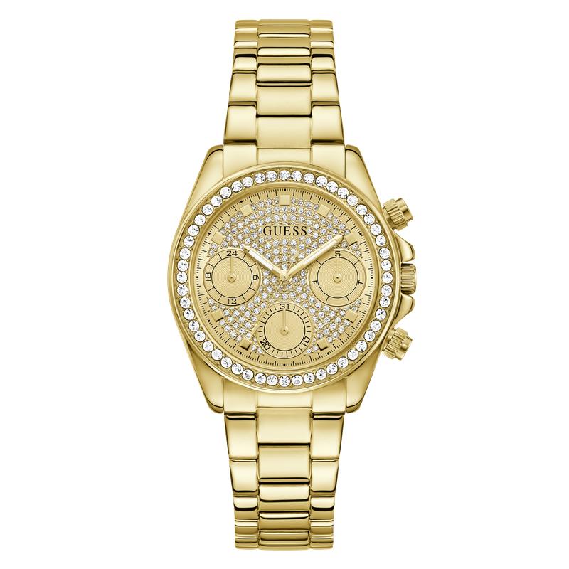 Guess Ladies Victoria Gold Tone Multi-Function Watch with Diamond-Studded Face