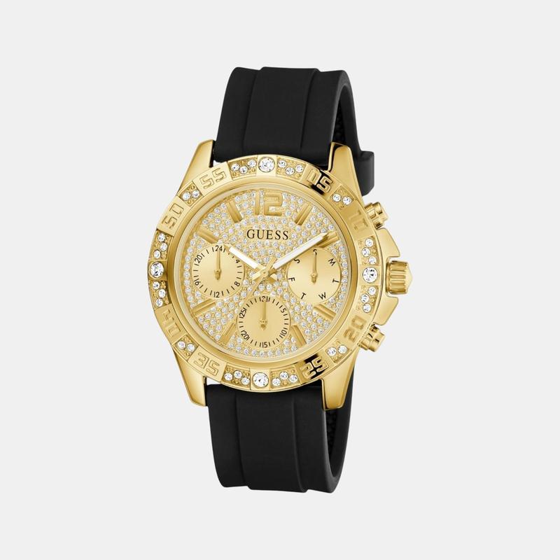 Guess Majesty Champagne Dial Multi‑Function Silicone Watch