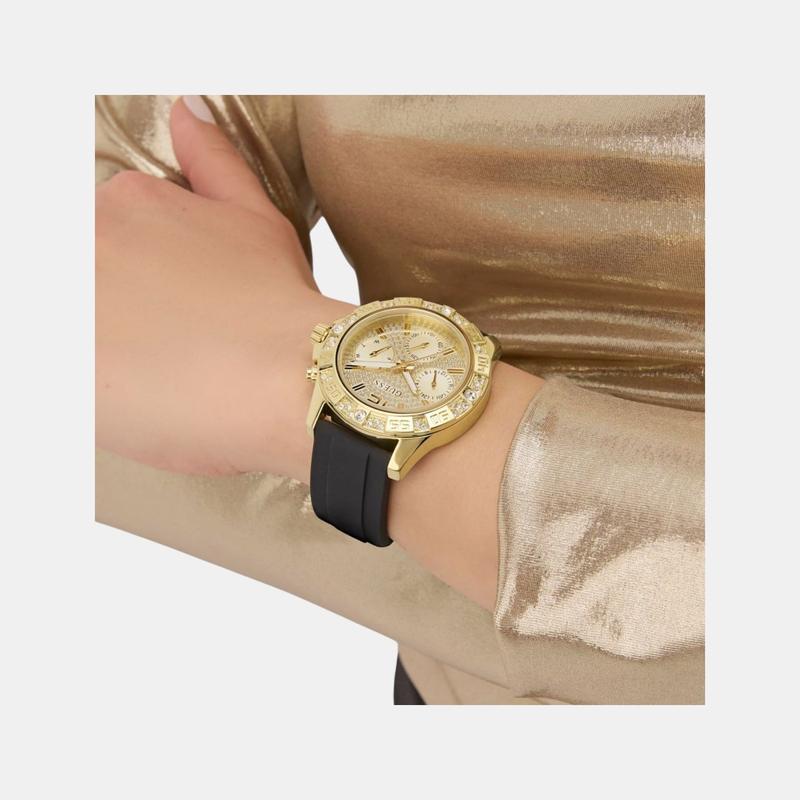 Guess Majesty Champagne Dial Multi‑Function Silicone Watch