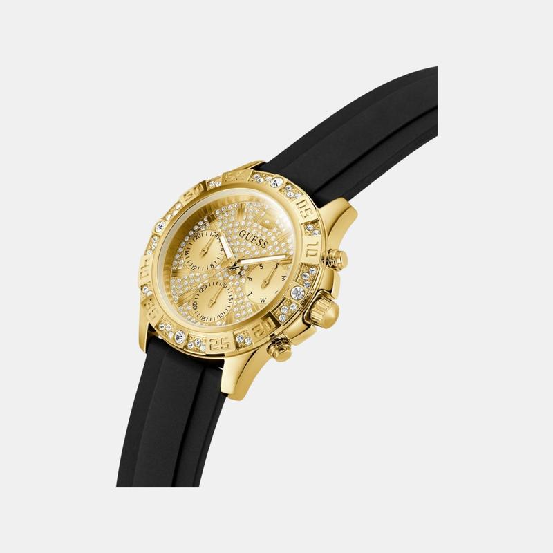 Guess Majesty Champagne Dial Multi‑Function Silicone Watch