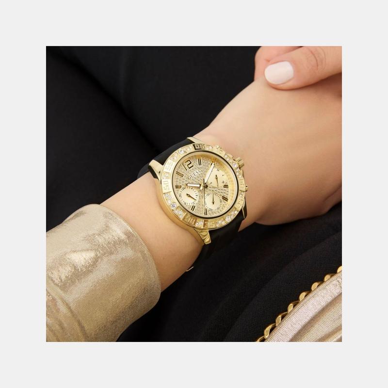 Guess Majesty Champagne Dial Multi‑Function Silicone Watch