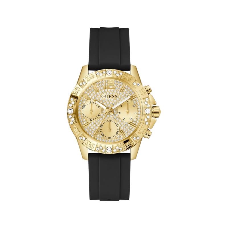 Guess Majesty Champagne Dial Multi‑Function Silicone Watch