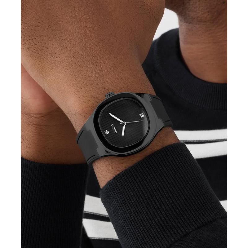 Guess Men's Black Analog Watch with Textured Dial
