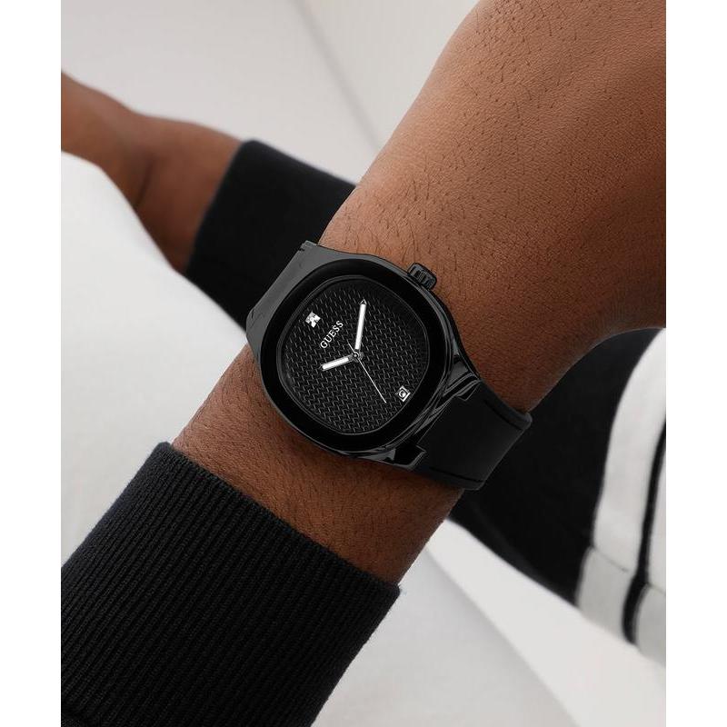 Guess Men's Black Analog Watch with Textured Dial
