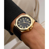 Guess Mens Black Gold Tone Analog Watch