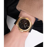 Guess Mens Black Gold Tone Analog Watch