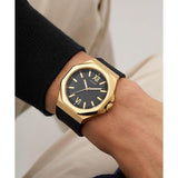 Guess Mens Black Gold Tone Analog Watch