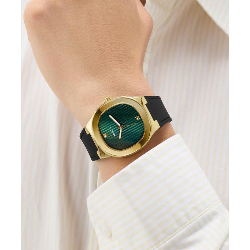 Guess Men's Black Gold‑Tone Analog Watch with Green Dial