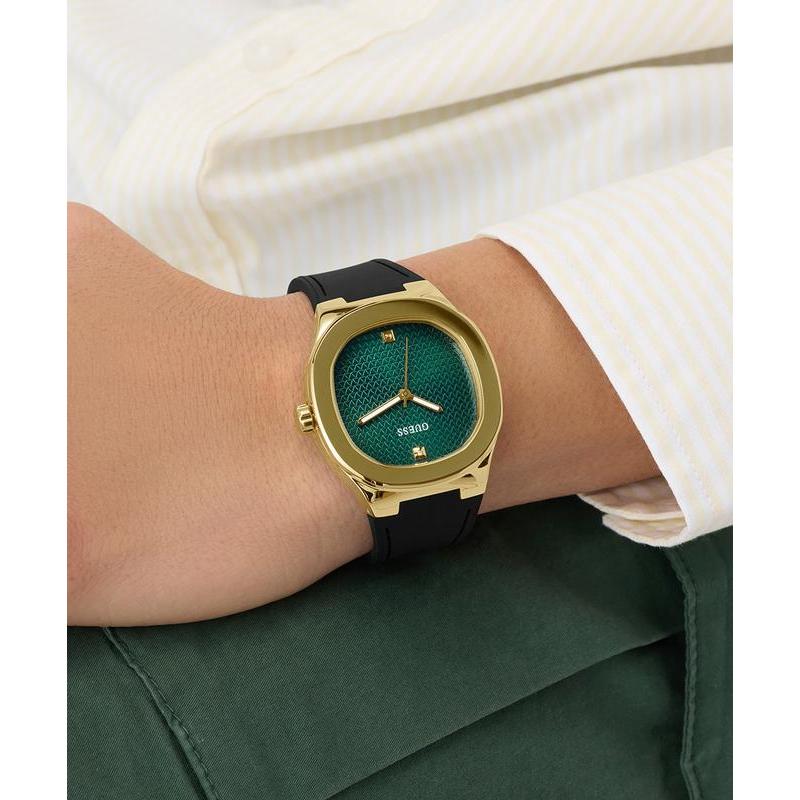 Guess Men's Black Gold‑Tone Analog Watch with Green Dial