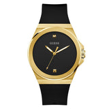 Guess Mens Black Gold Tone Analog Watch