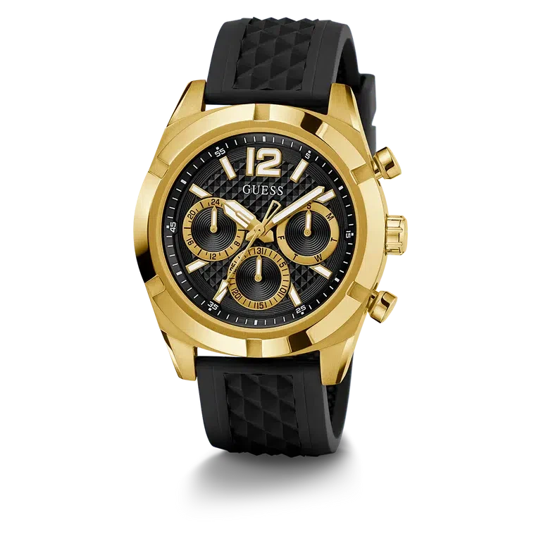 Guess Mens Black Gold Tone Multi-function Watch