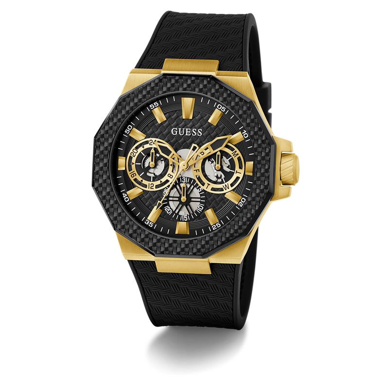 Guess Mens Black Gold Tone Multi-function Watch 45 mm