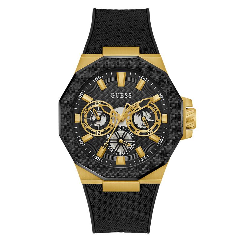 Guess Mens Black Gold Tone Multi-function Watch 45 mm