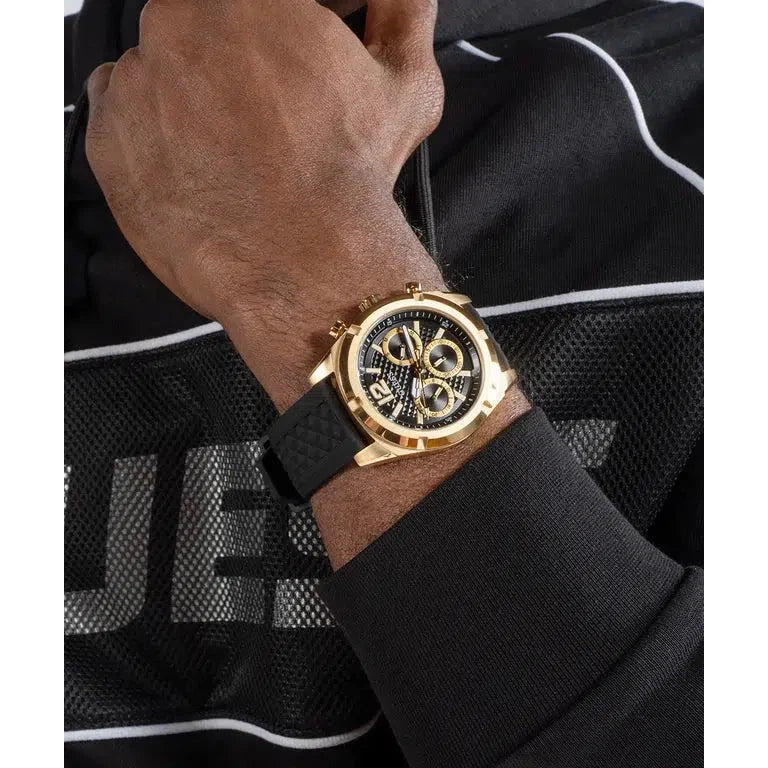 Guess Mens Black Gold Tone Multi-function Watch