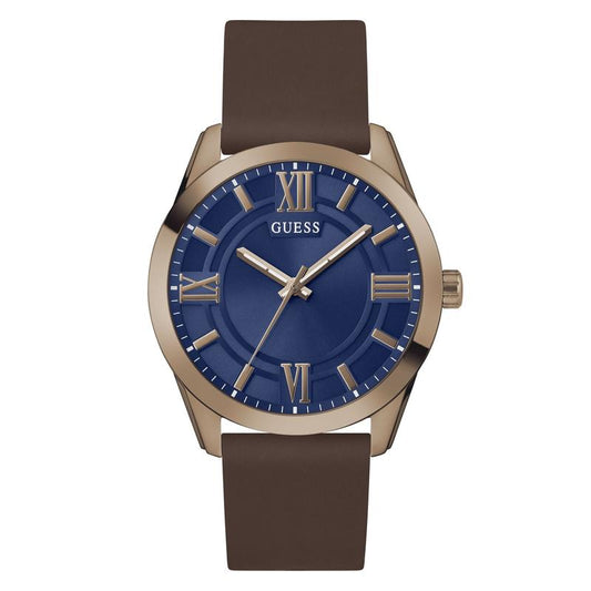 Guess Mens Black Rose-Gold Tone Analog Watch