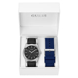 Guess Mens Black Silver Tone Analog Gift Set