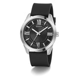 Guess Mens Black Silver Tone Analog Watch