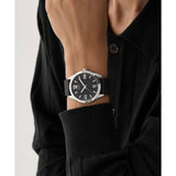 Guess Mens Black Silver Tone Analog Watch