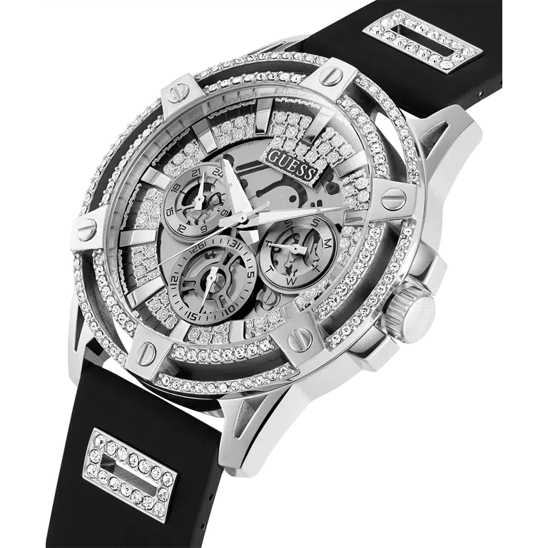 Guess Mens Black Silver Tone Multi-function Watch GW0537G1