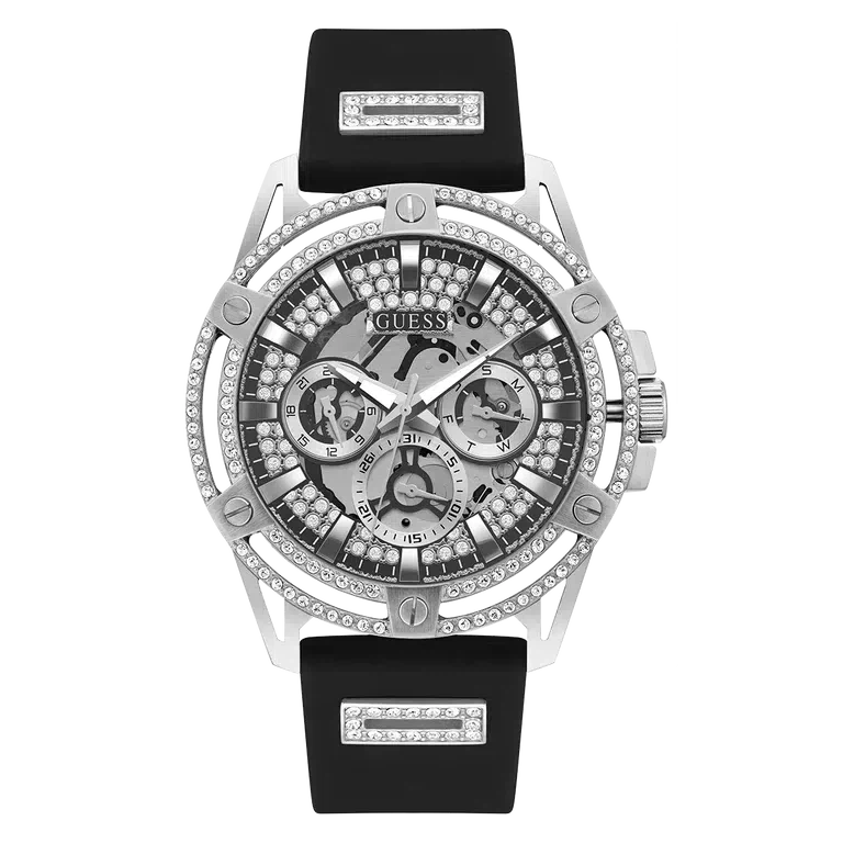 Guess Mens Black Silver Tone Multi-function Watch GW0537G1