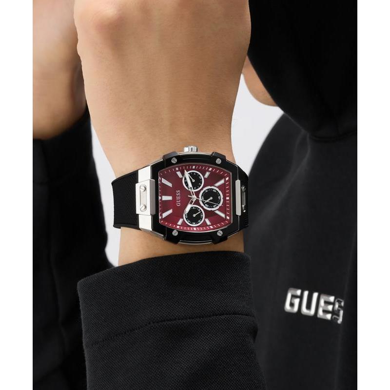Guess Men's Black Strap Red Dial Multifunction Watch