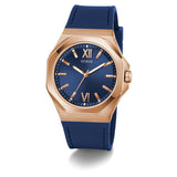 Guess Mens Blue Rose Gold Tone Analog Watch