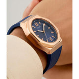 Guess Mens Blue Rose Gold Tone Analog Watch