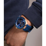 Guess Mens Blue Rose Gold Tone Multi-function Watch