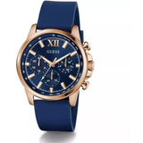 Guess Mens Blue Rose Gold Tone Multifunction Watch