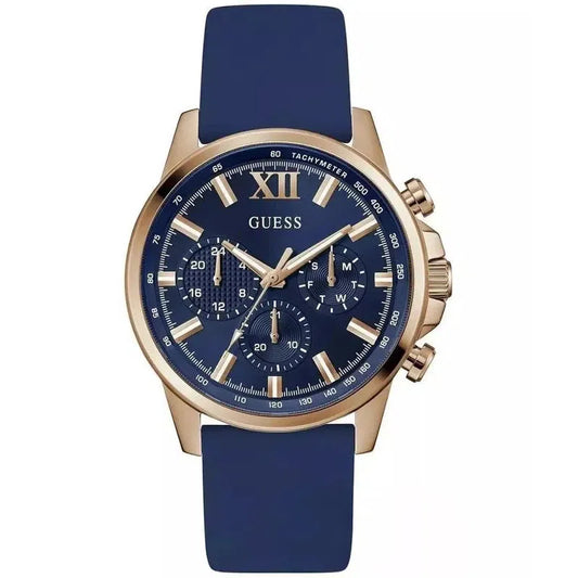 Guess Mens Blue Rose Gold Tone Multifunction Watch