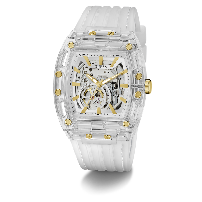 GUESS Men's Clear Analog Watch with Silicone Strap 42mm