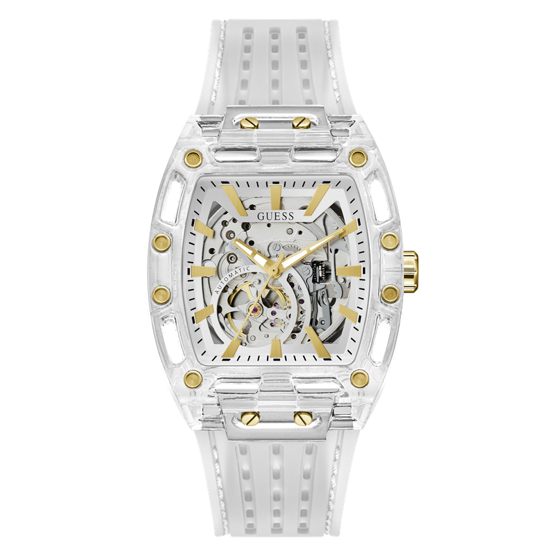 GUESS Men's Clear Analog Watch with Silicone Strap 42mm