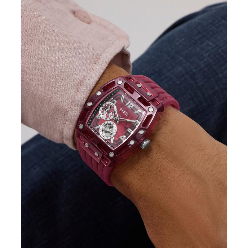 Guess Men's Red Transparent Silicone Strap Analog Watch