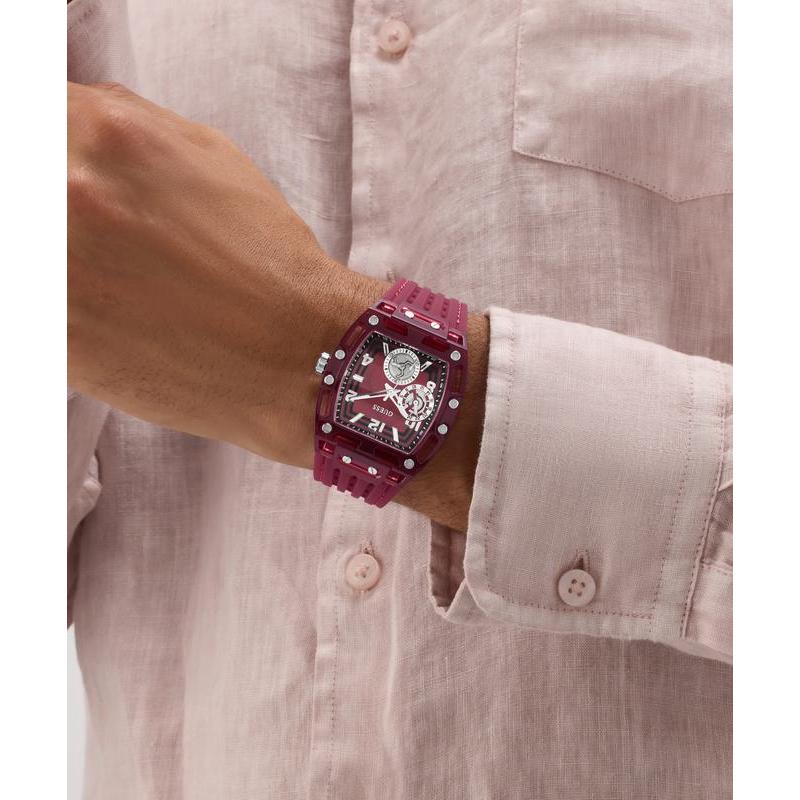 Guess Men's Red Transparent Silicone Strap Analog Watch