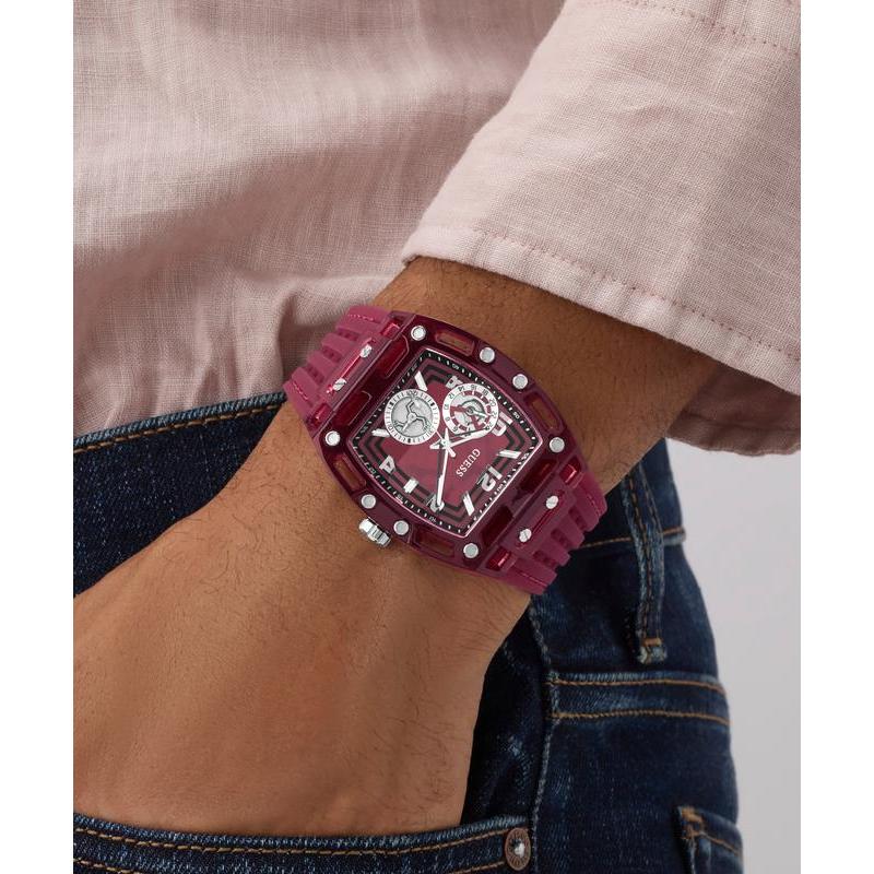 Guess Men's Red Transparent Silicone Strap Analog Watch