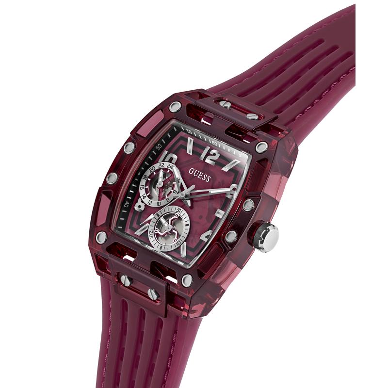 Guess Men's Red Transparent Silicone Strap Analog Watch