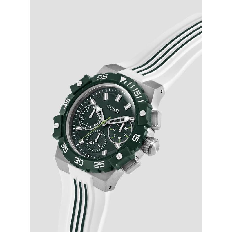 Guess Men's White Silicone Oversized Watch with Green Dial