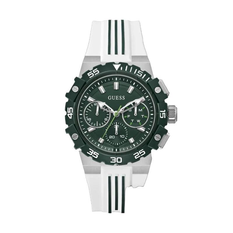 Guess Men's White Silicone Oversized Watch with Green Dial