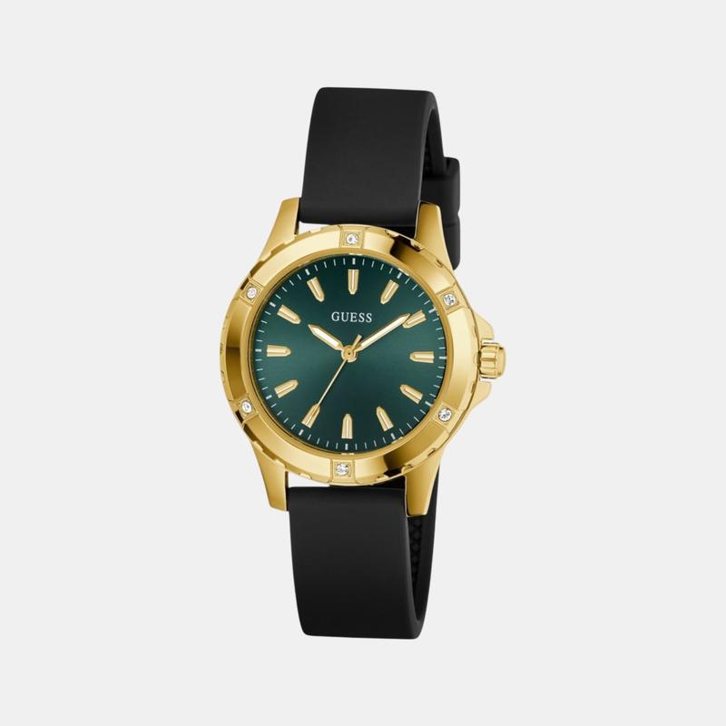 Guess Mist Green Dial Silicone Watch Gold‑Tone
