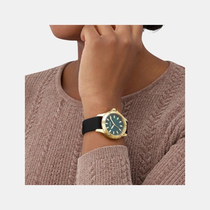 Guess Mist Green Dial Silicone Watch Gold‑Tone